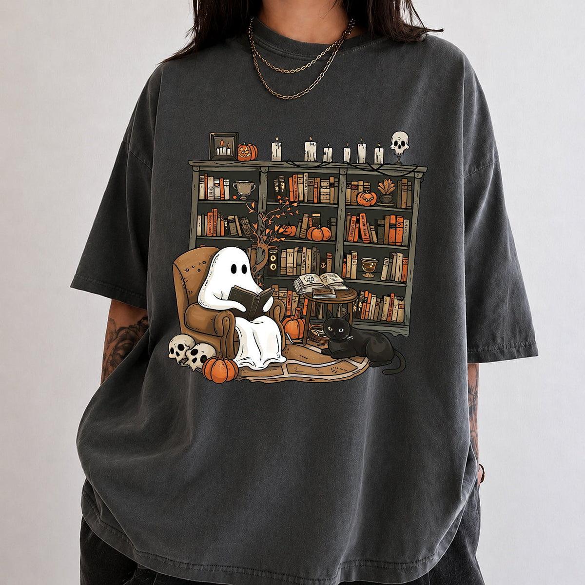 Retro Ghost Reading Book Comfort Shirt, Halloween Librarian Teacher Gift LM32 669569