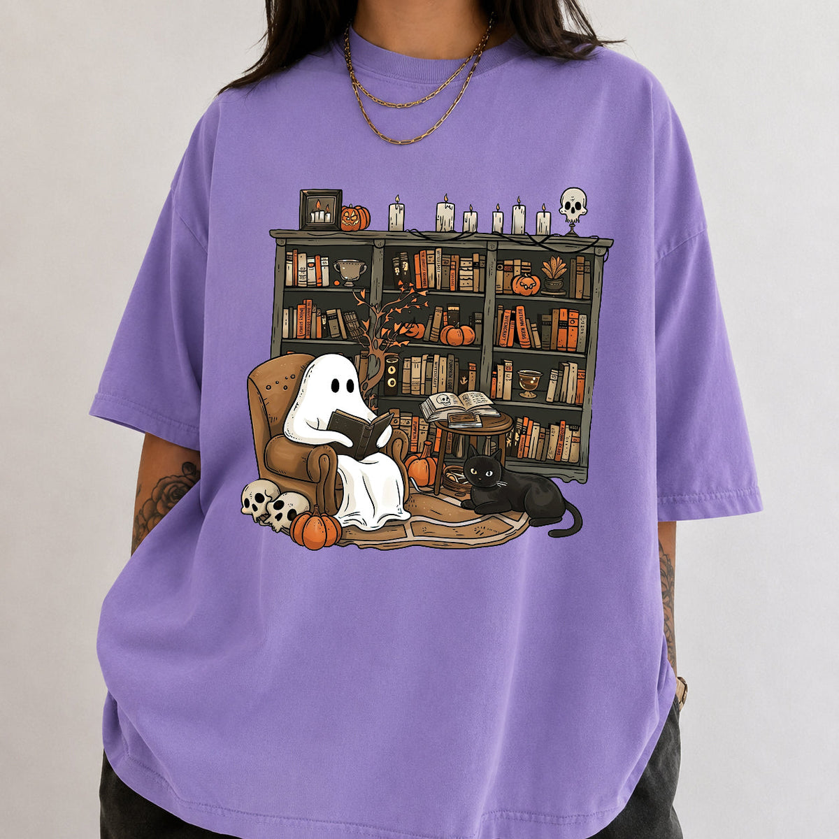 Retro Ghost Reading Book Comfort Shirt, Halloween Librarian Teacher Gift LM32 669569