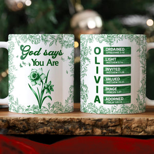 Custom Name Letter And Flower Toile De Jouy Style God Says I Am Print Full Mug LM32 895397