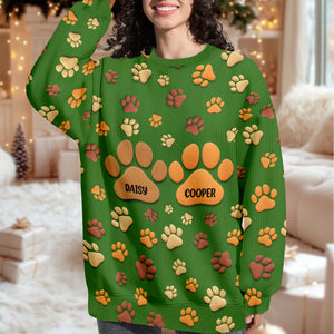 Personalized Custom Name On Paw 3D Effect Ugly Sweater For Dog Lover TH10 896453
