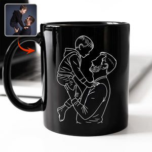 Custom Photo Dad With Kid Drawing Style Black Mug Gift For Birthday, For Dad HO82 894204