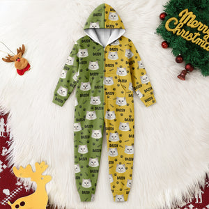 Custom Cat Face Photo Red Green Onesie Pajamas HO82 900384