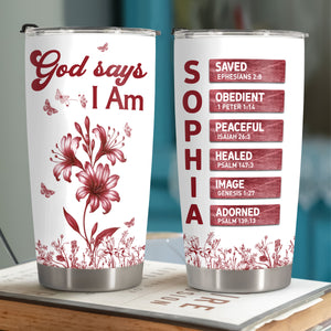 Custom Name Letter And Flower Toile De Jouy Style God Says I Am Fat Tumbler LM32 895357