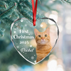 First Christmas With Cute Puppy And Snowflakes Custom Cat Photo Heart Glass Ornament CH07 896780