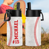 Custom Name And Number Baseball Kid Water Bottle With Straw HA75 892586