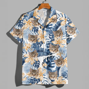 Custom Photo Funny Face Cat Tropical Floral Hawaii Shirt HA75 892262