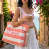 Custom Name Stripe Beach Tote Bag With Zipper - Summer Gift For Women, Mother's Day, Wife, Girlfriend HO82 902006