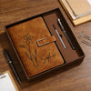 Engraved Birth Flower Leather Journal, Personalized Name Notebook Set, Graduation Gifts for Her HA75 920592