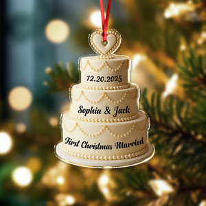 Personalized Wedding Cake - First Christmas Married Acrylic Ornament HA75 892976