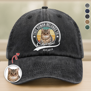 Custom Photo Human Belongs To Cat Washed Denim Baseball Cap HA75 897230