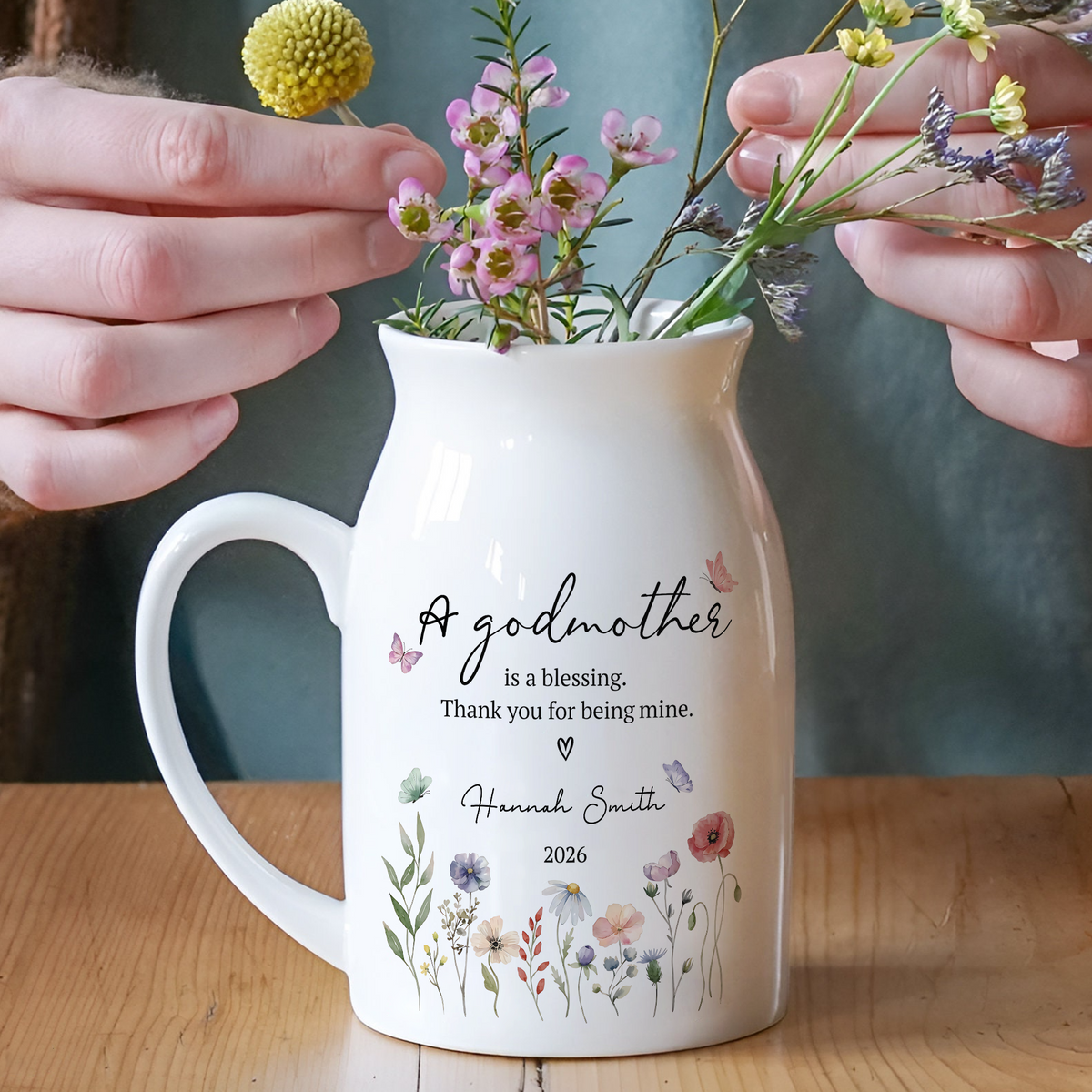 Personalised A God Mother Christening Baptism Floral Flower Vase LM32 899597