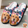 Custom Cute Dog Photo American Flag Christmas Pattern Slippers For Dog Lovers LM32 893881