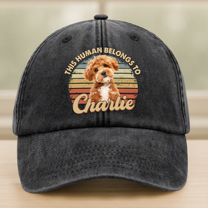 Custom Photo This Human Belongs To Dog, Cat Washed Denim Baseball Cap HA75 892512