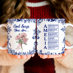 Custom Name Letter God Says I Am Flower Toile De Jouy Style Print Full Mug LM32 895391