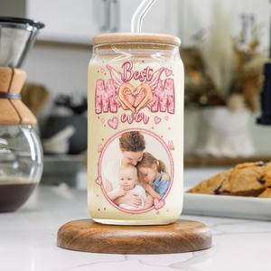 Custom Photo Best Mom Ever Mother's Day Glass Can With Lid TH10 892525