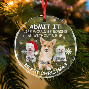 Custom Dog Cat Photo Life Would Be Boring Without Me Circle Glass Ornament CH07 896266