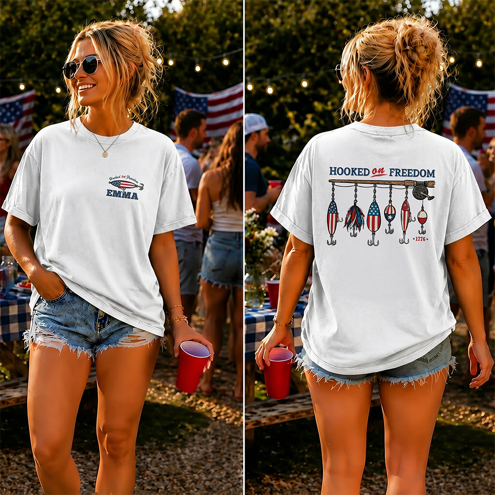Custom Name Hooked On Freedom Front & Back Comfort Shirt TH10 170097
