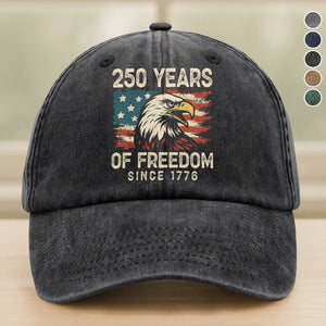250 Years Of Freedom Since 1776 USA Bald Eagle America Flag Washed Denim Baseball Cap HA75 897380