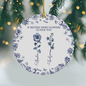 Custom Toile de Jouy Birth Flower - Personalized Ceramic Ornament Gift For Sister Besties BFF HO82 894472