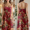 Custom Cute Dog Photo With Floral Pattern Women's V-neck Cami Maxi Dress LM32 893313