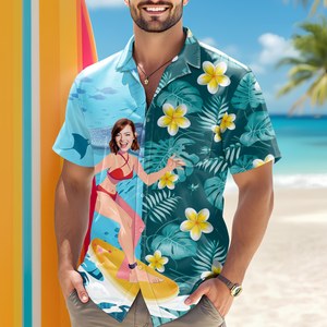 Custom Photo Girlfriend Surf Skateboard Tropical Floral Print Aloha Hawaii Shirt LM32 893485