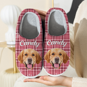 Custom Dog Photo Flannel Patten Slipper Xmas Gift For Dog Lovers CH07 896270
