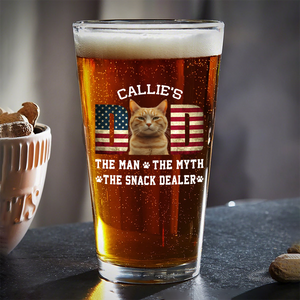 Custom Photo Cat Dad The Man The Myth American Flag Dad Beer Glass HA75 892404
