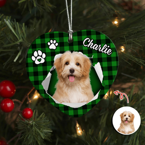 Custom Photo Dog Christmas Heart Shaped Ceramic Ornament HA75 897456