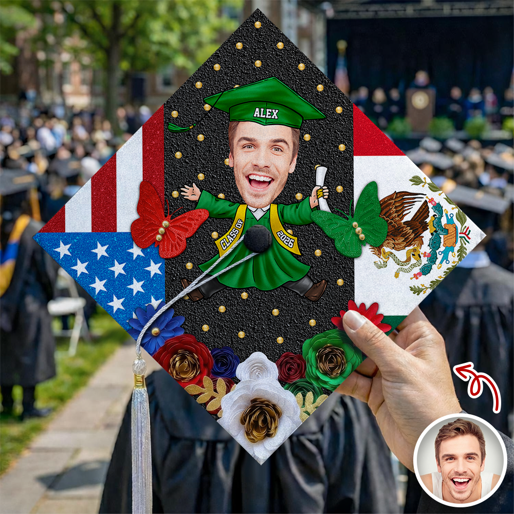 Custom Funny Face Class Of 2026 Country Flag Graduation Cap Topper TH10 169203