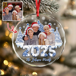 Custom Photo 3D Effect Family Toile De Jouy Christmas Trees For Family Glass Ornament LM32 895063
