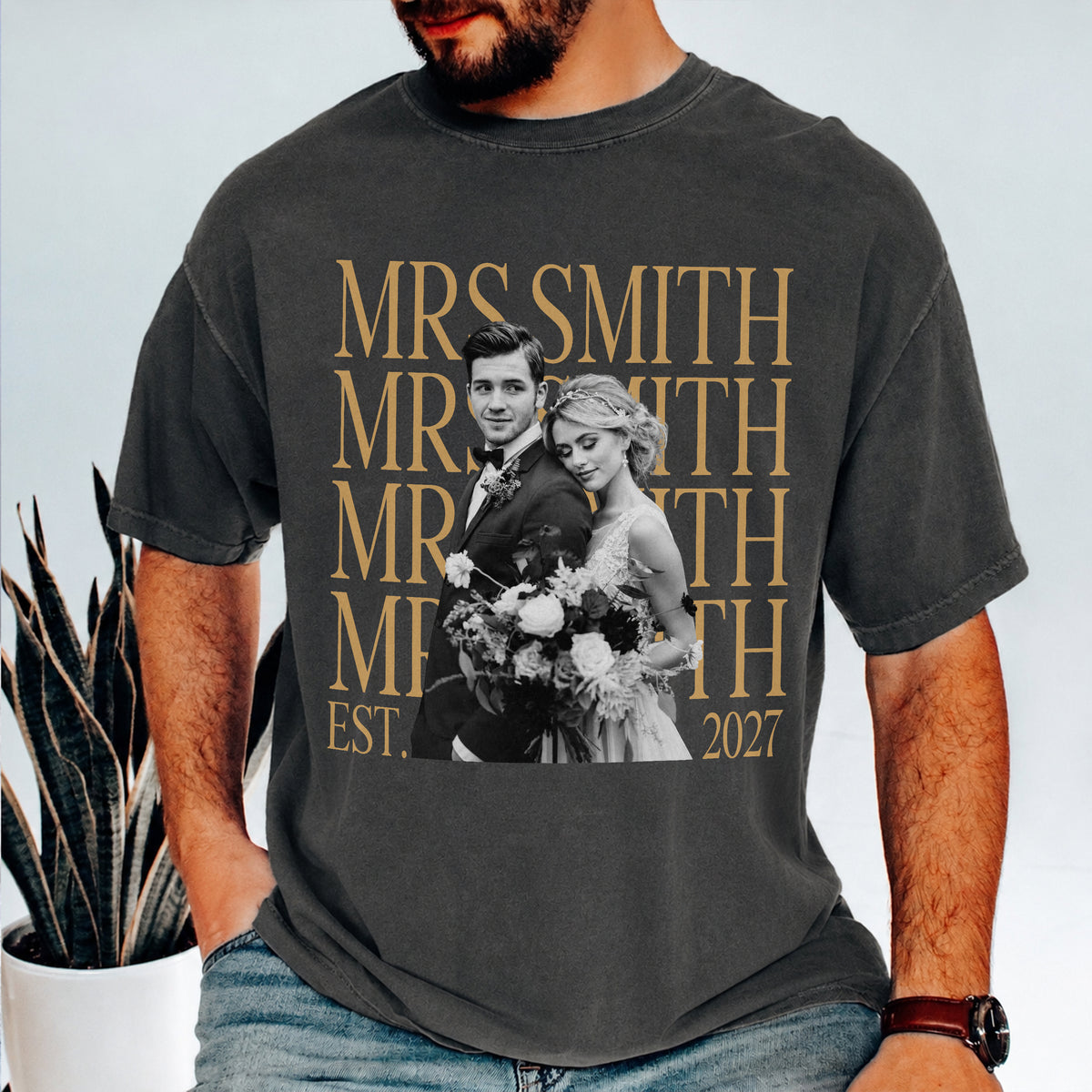 Personalized Wedding Photo Mr And Mrs Comfort Shirt, Couple Wedding Morning Outfit HA75 922210