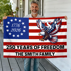 Custom Family Name 250 Years Of Freedom Eagle Patriotic 1776–2026 Banner House Flag HA75 898796