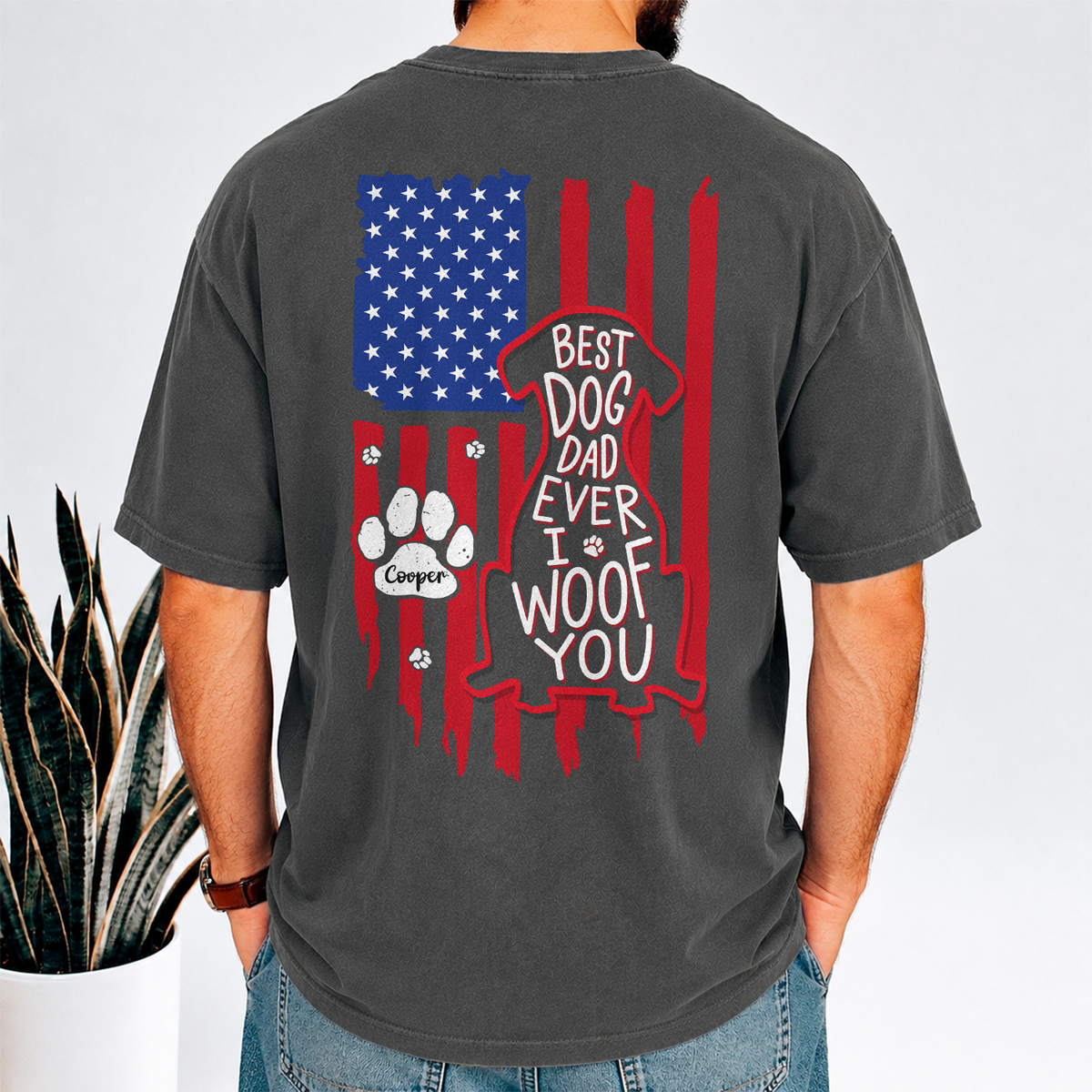 Personalized Best Dog Dad Ever We Woof You With US Flag Back Comfort Shirt - Gift For Dog Lovers HO82 902862