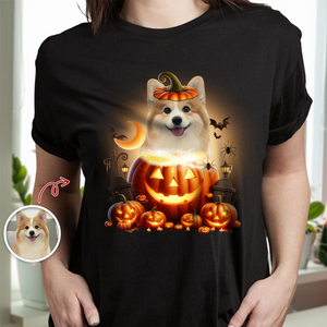 Custom Photo Pumpkin Cute Dog Lover Halloween Dark Shirt HO82 894984
