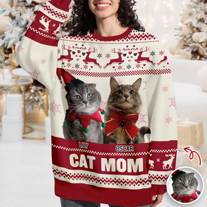 Custom Photo Cat Mom Pawlidays - Personalized Christmas Ugly Sweatshirt CH07 899372