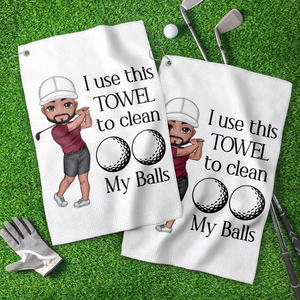 Personalised I Use This Towel to Clean My Balls Waffle Golf Towel with Cartoon Sport Man Gift for Golf Lover Man HO82 900836