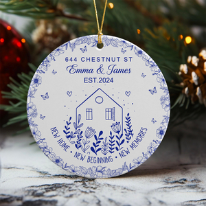 New House New Beginning New Memories Toile De Jouy Syle Personalized Ceramic Ornament HA75 897096