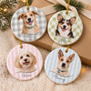Custom Dog Cat Photo Gingham & Striped Pattern Ceramic Ornament LM32 670371