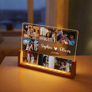 Custom Couple Photo Collage Acrylic Plaque LED Night Light - Gift for Her, Gift for Him LM32 899161