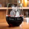 Custom Couple Portrait Photo Engraved Stemless Wine Glass, Gift For Valentine's Day, Wedding Anniversary HO82 900748