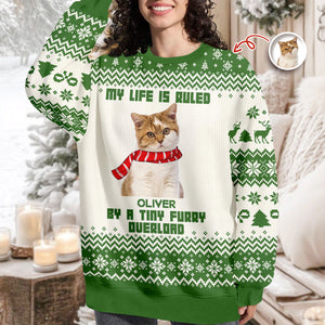 Custom Cute Cat Photo Ruled By Tiny Furry Overlord Ugly Sweater LM32 895585