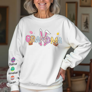 Easter Bunny Coquette Bow Gift For Family Custom Grandma And Kids Name on Sleeves Sweatshirt CH07 895352