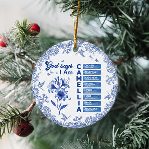 Custom Name Letter And Flower Toile De Jouy Style God Says I Am Ceramic Ornament LM32 895399