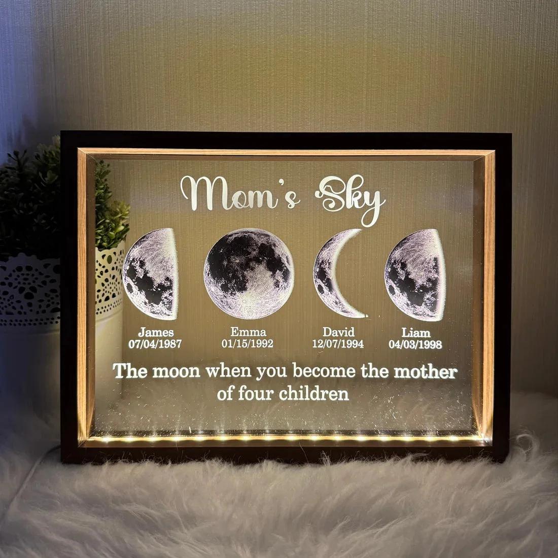 Custom Moons Phase LED Light Frame, Personalized Moons Phase with Kids Names, Mother’s Day Gifts CH07 910948