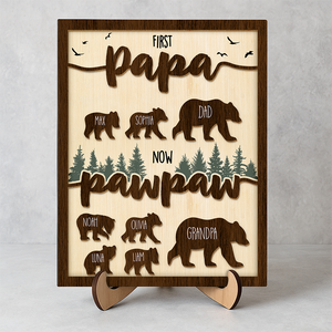 Papa Bear With Kid Name Family 2-Layered Wooden Plaque With Stand Personalized Gift For Father's Day, Dad HO82 894042