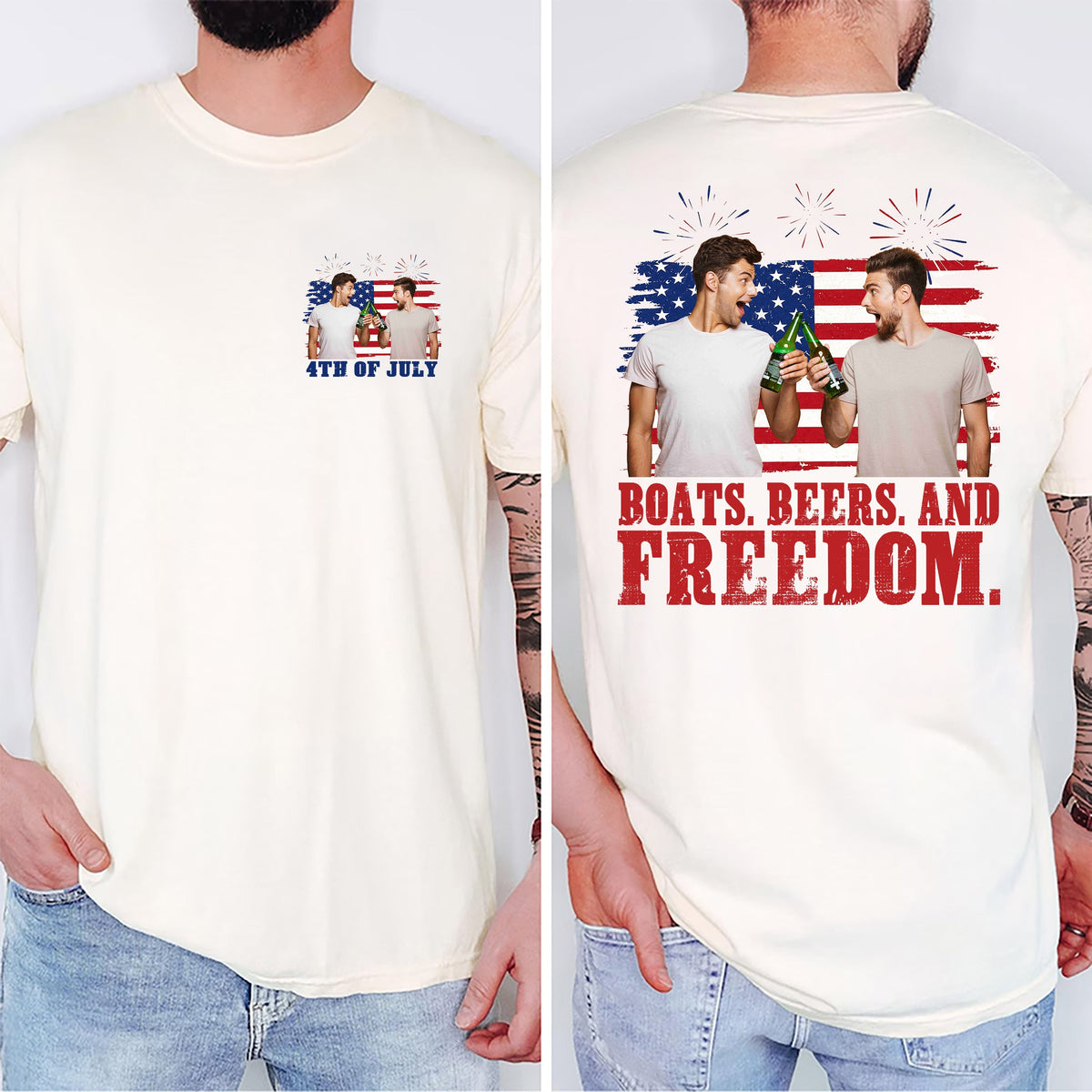 Custom Photo Boats, Hoes and Freedom 4th Of July America Flag Comfort Shirt TH10 170253