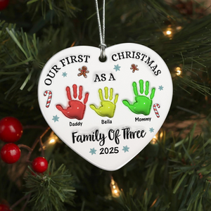 Our First Christmas As A Family Of Three Heart Shaped Ceramic Ornament CH07 899322