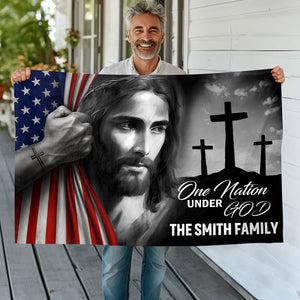 Personalized Family Name One Nation Under God Banner House Flag HA75 898192