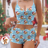 Custom Dog Cat Photo Colorful Background Christmas Appliques Notched Neckline Lingerie Set LM32 893903
