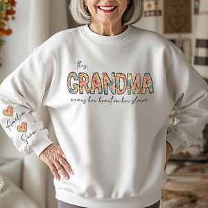 This Grandma Wears Her Heart On Her Sleeve Sweatshirt Personalized Gift For Mother's Day HO82 893630